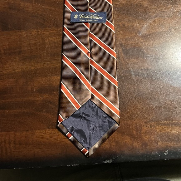 Brooks Brothers Silk Tie Brown Orange White Repp Stripe Woven in England USA - Picture 3 of 4